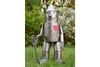 Small Tin Man Statue – Silver Metal Garden Figure 