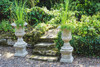 Pair of Large Victorian Stone Cast Urns with Plinths