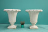 PAIR of GIANT Classic Ancient Greek Style Fluted Vases in White Stone Cast Pots