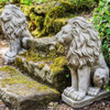 Pair of Sitting Lions stone garden statue 
