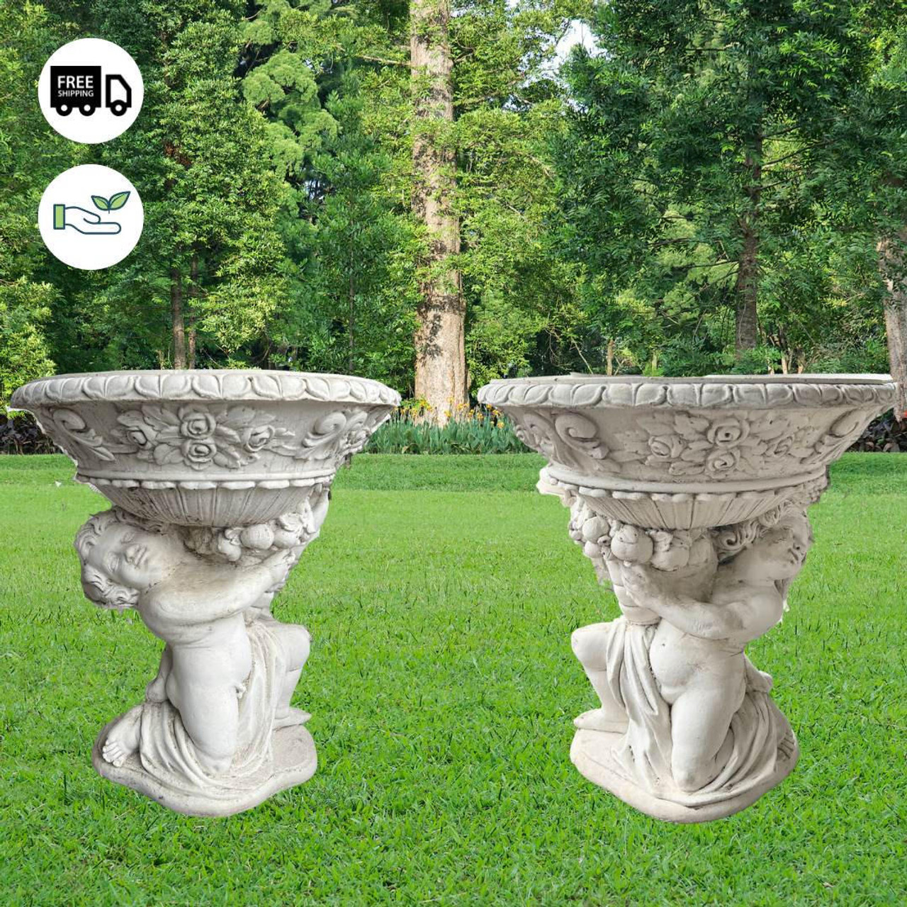 Cherub Planter Pair Vase Urn 