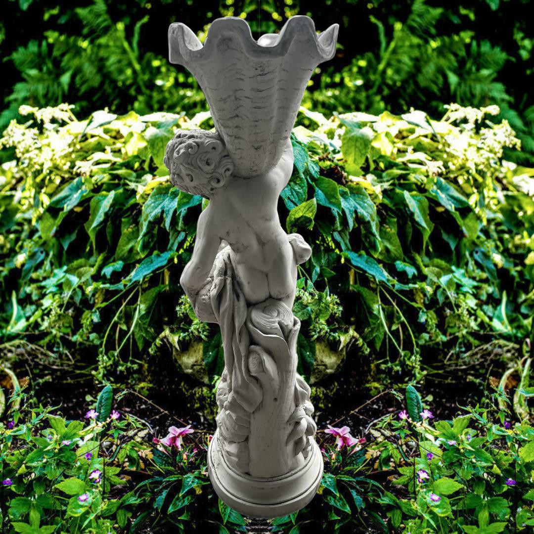 1088 Boy Holding a Horn Planter | Giant Outdoor Urn with sheep head