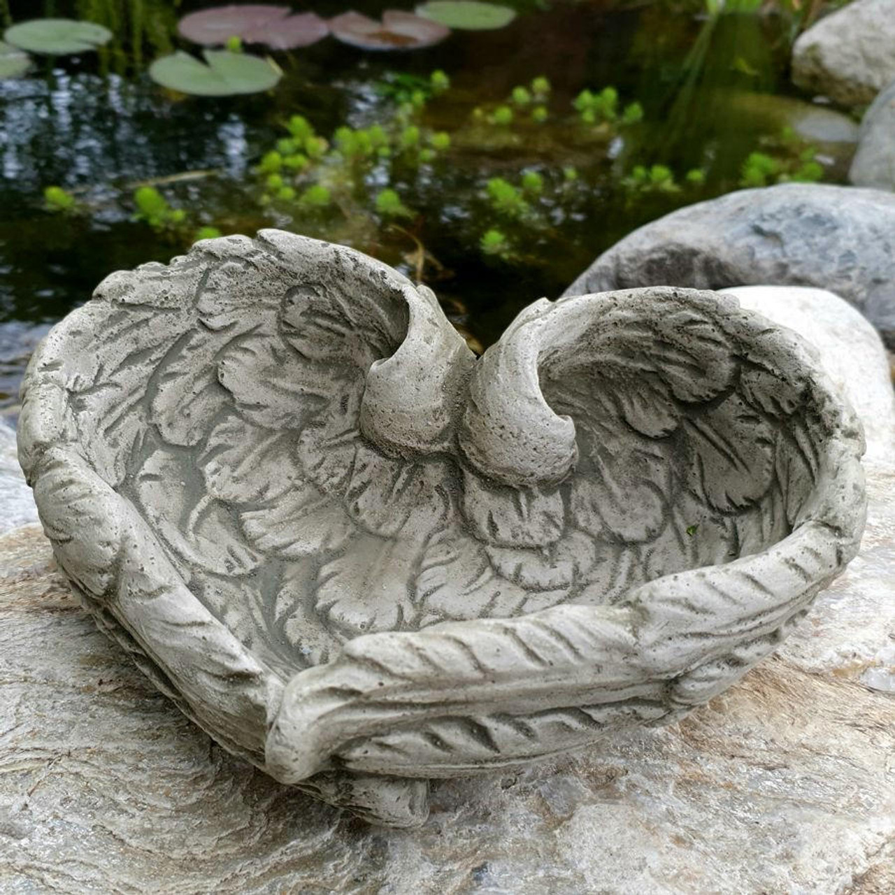 Stone Cast Feather Bird Bath Dish 