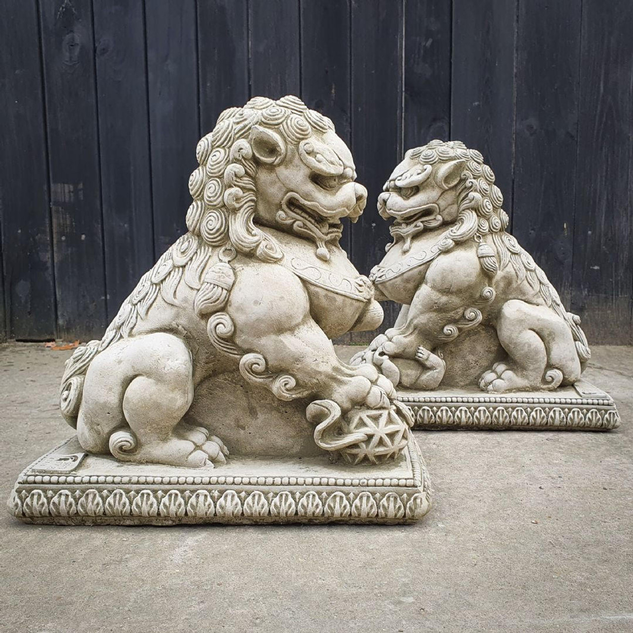 Stone Cast Pair of Foo Dogs 