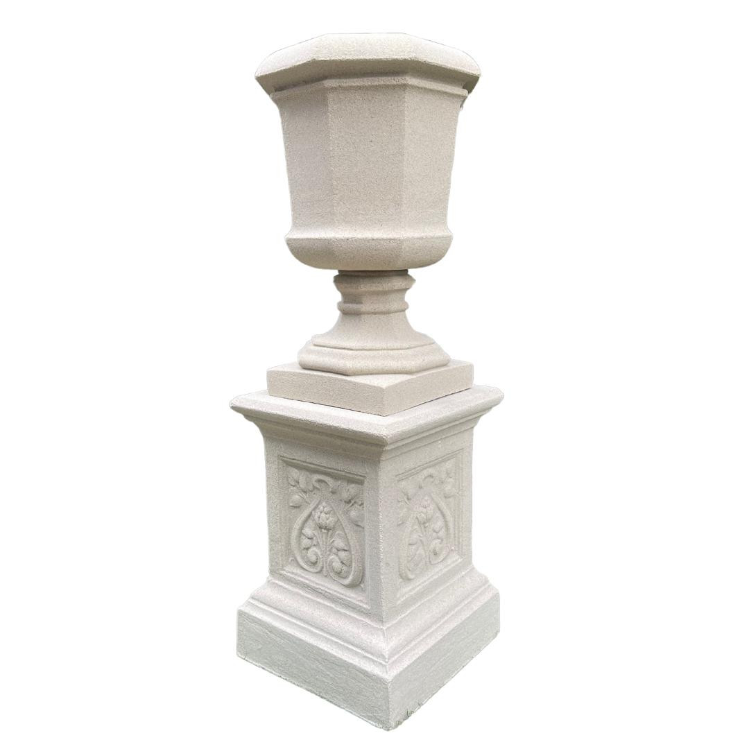 Tall Octagonal Urn on Plinth with Lotus