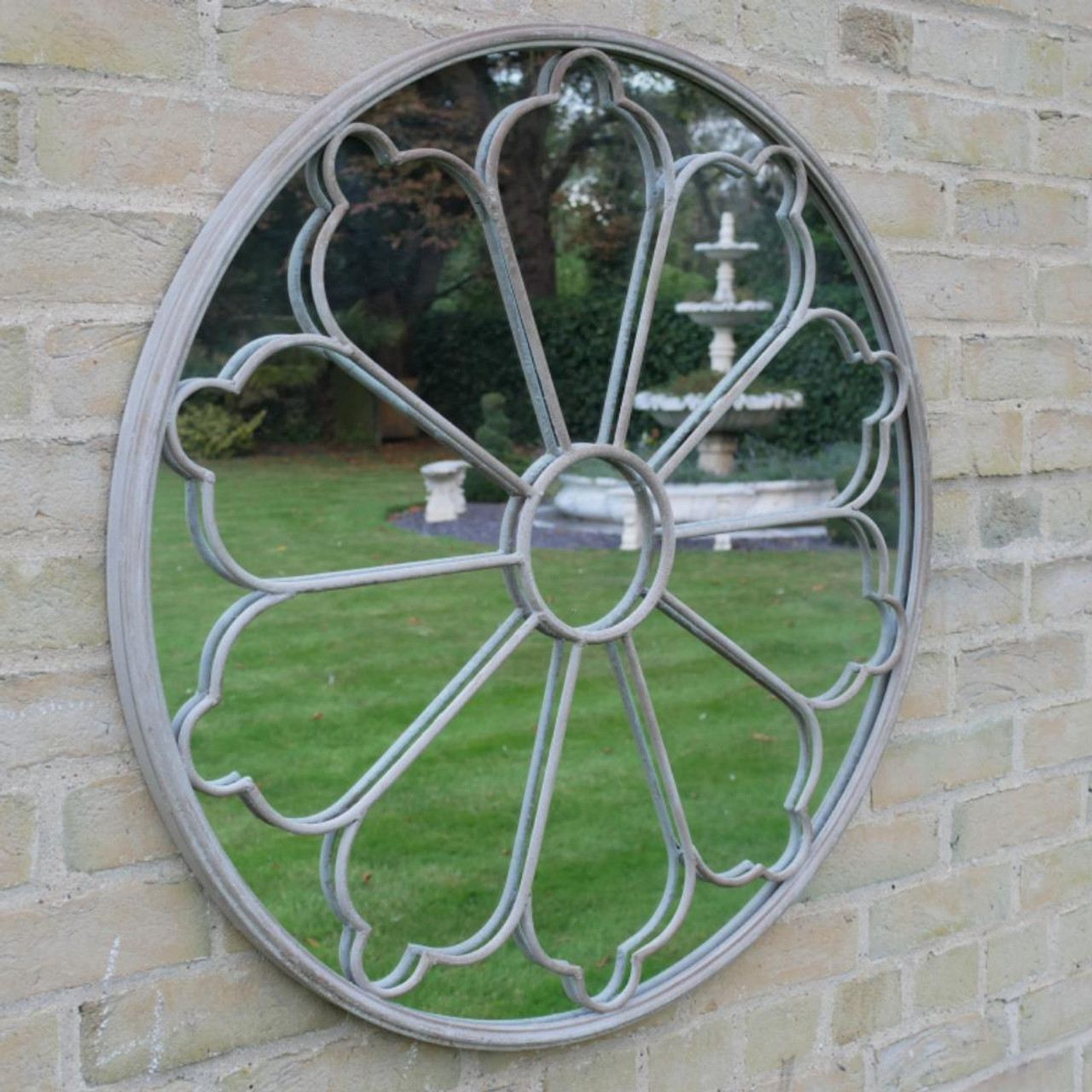 Round Wall Mounted  Vintage Flower Design Mirror for Garden or Home  80 cm 