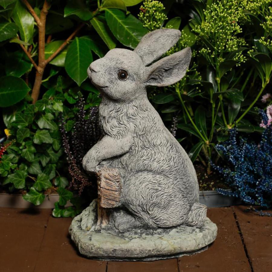 Welcome Bunny Stone Cast Statue Garden Ornament | Cute Rabbit Statue