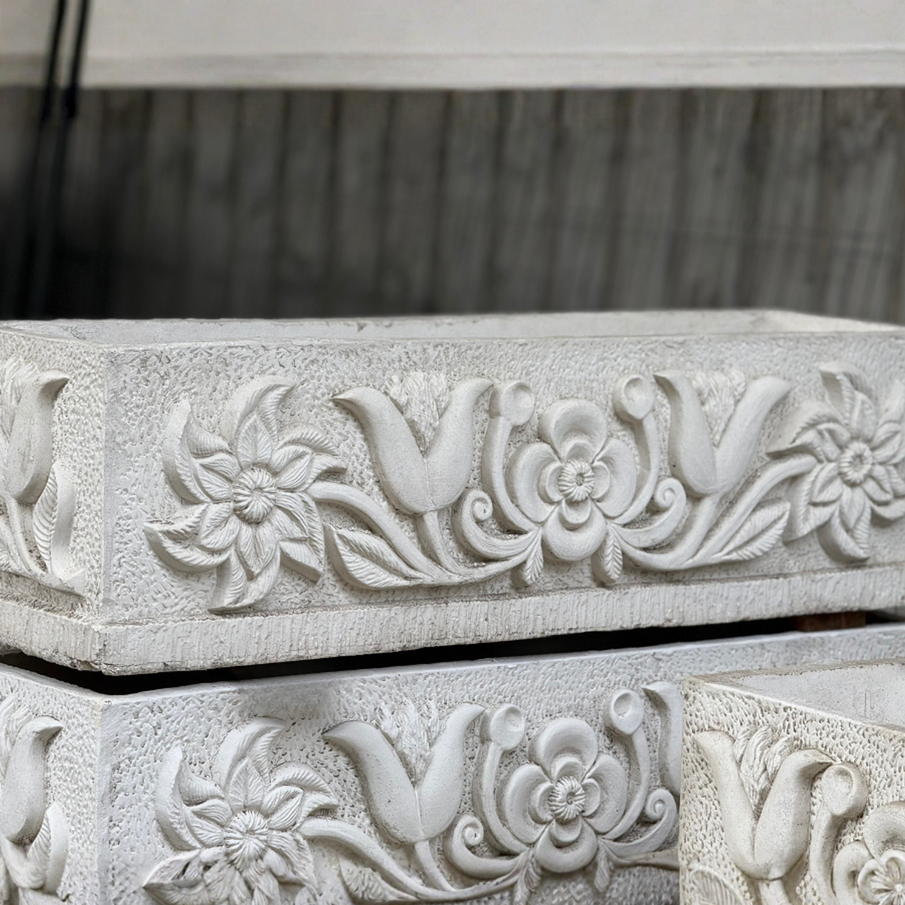 Large White Stone Cast Tulip Trough Planter