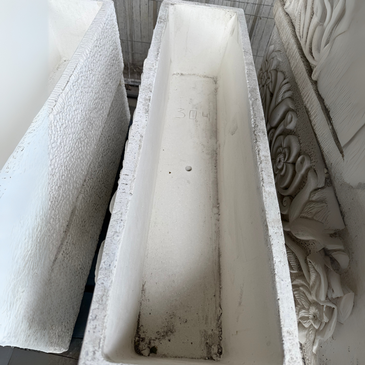 Large White Stone Cast Tulip Trough Planter