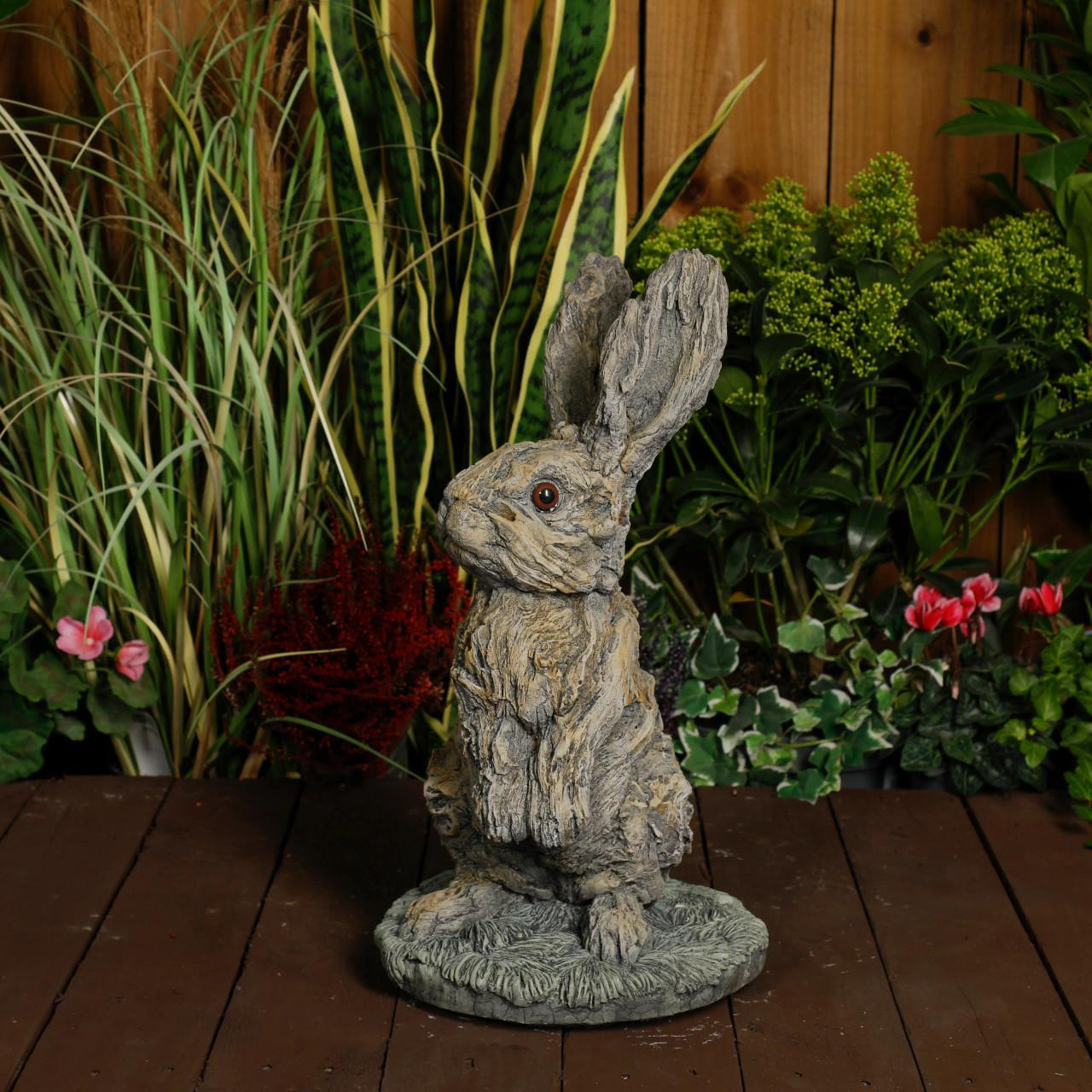 Oak Hare Statue Rustic Stone Cast Garden Ornament