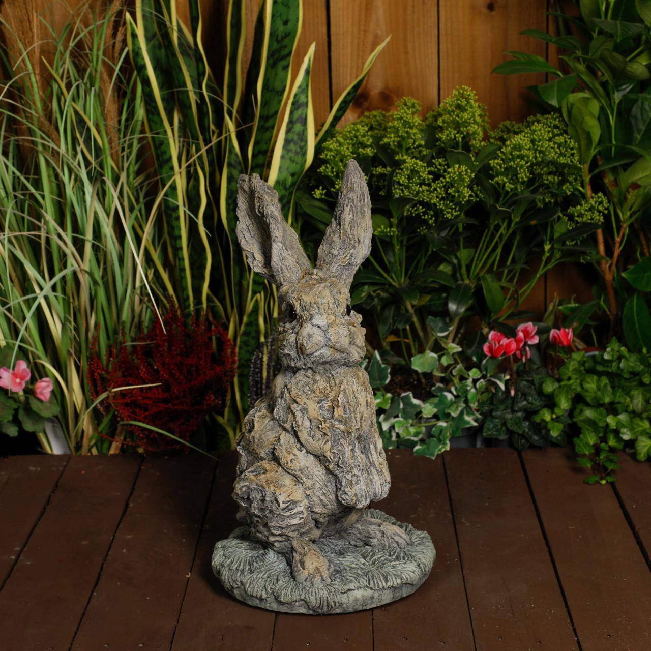 Oak Hare Statue Rustic Stone Cast Garden Ornament
