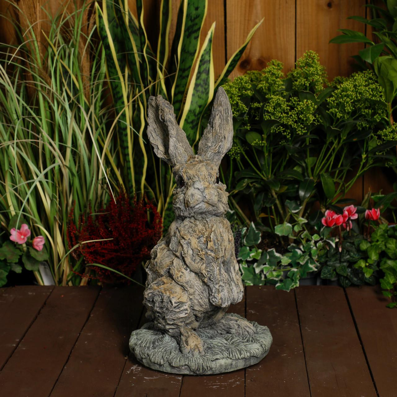 Oak Hare Statue Rustic Stone Cast Garden Ornament