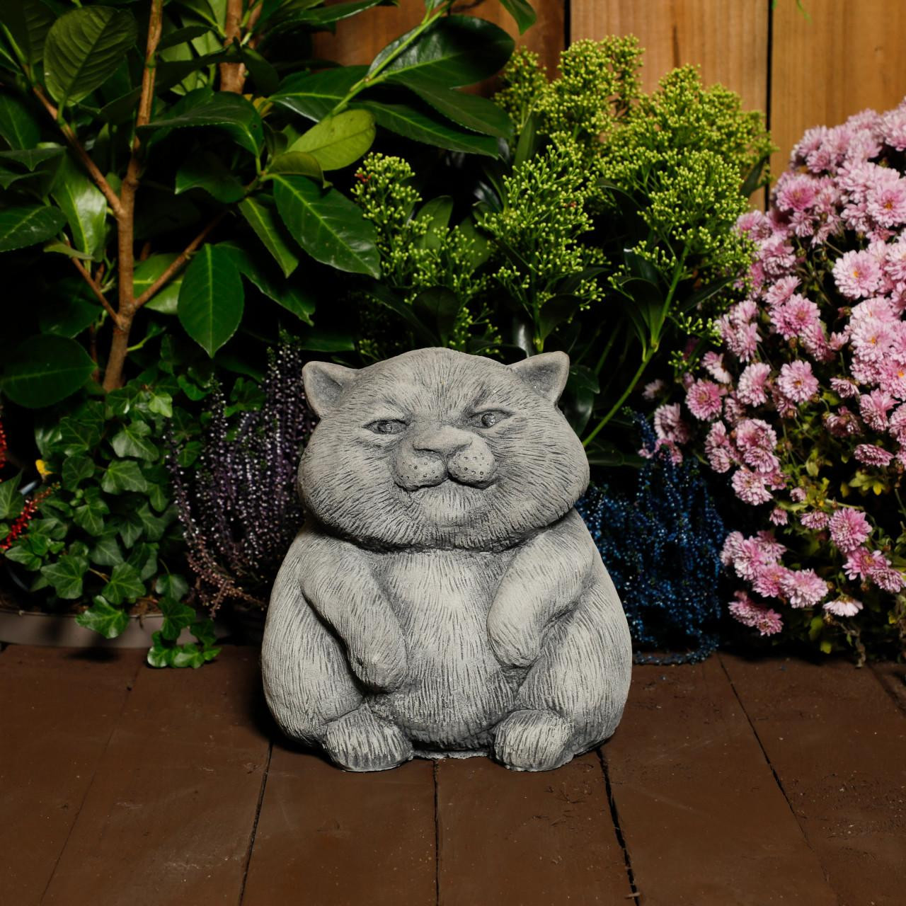 Stone Cast Happy Cat Garden Statue Ornament and Decor