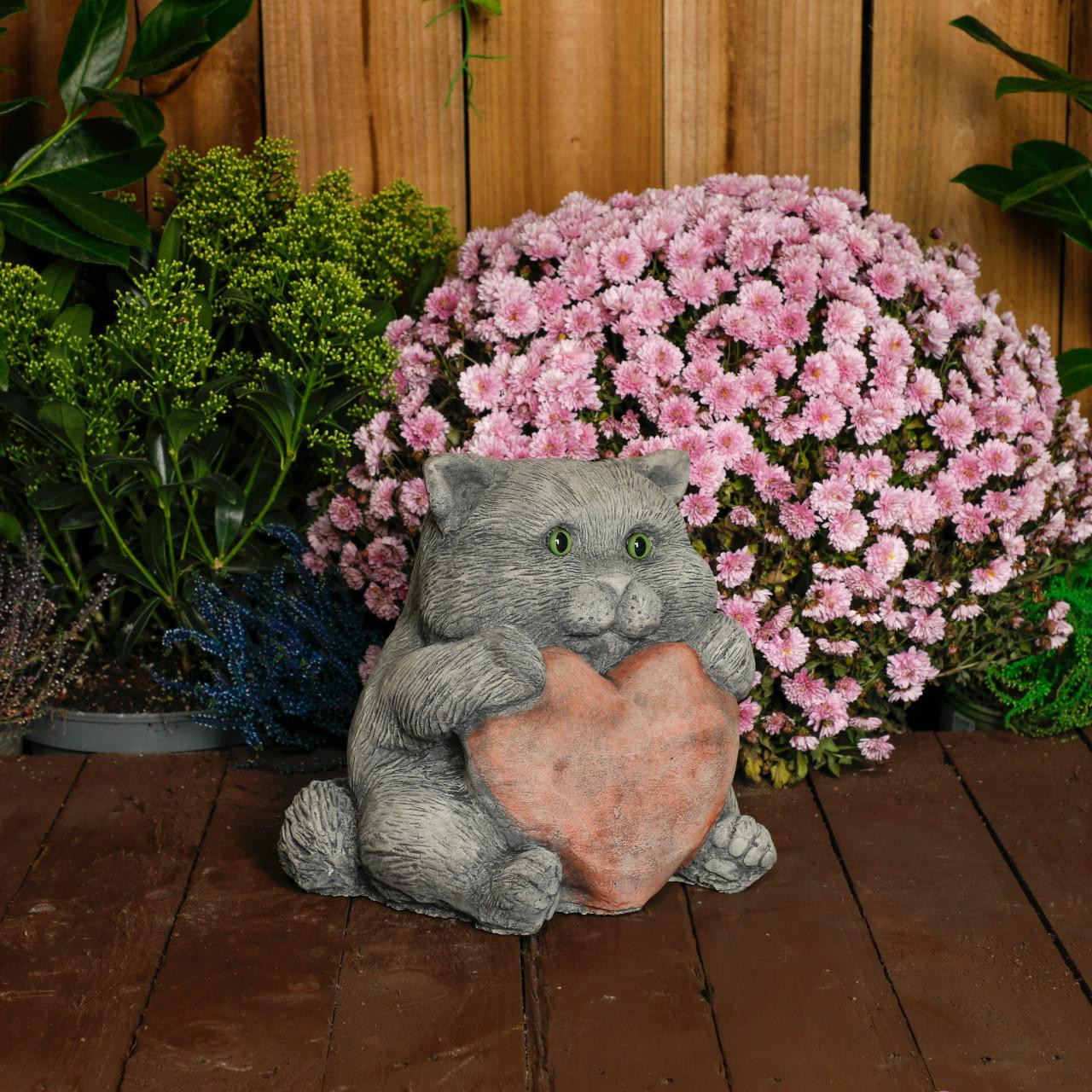 Cat with a Big Heart – Stone Cast Garden Cat Ornament  Cat with a Big Heart – Stone Cast Garden Cat Ornament