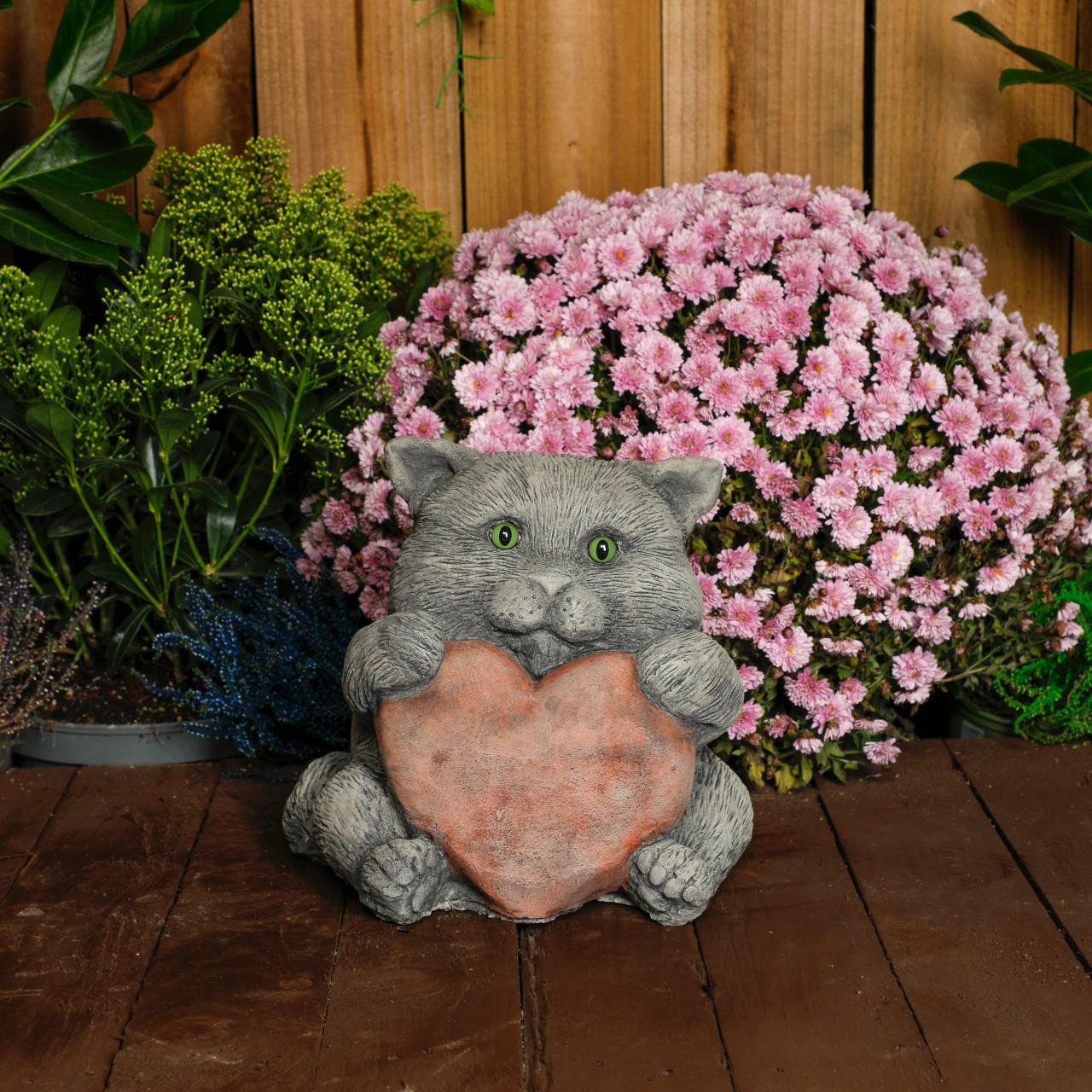Cat with a Big Heart – Stone Cast Garden Cat Ornament  Cat with a Big Heart – Stone Cast Garden Cat Ornament