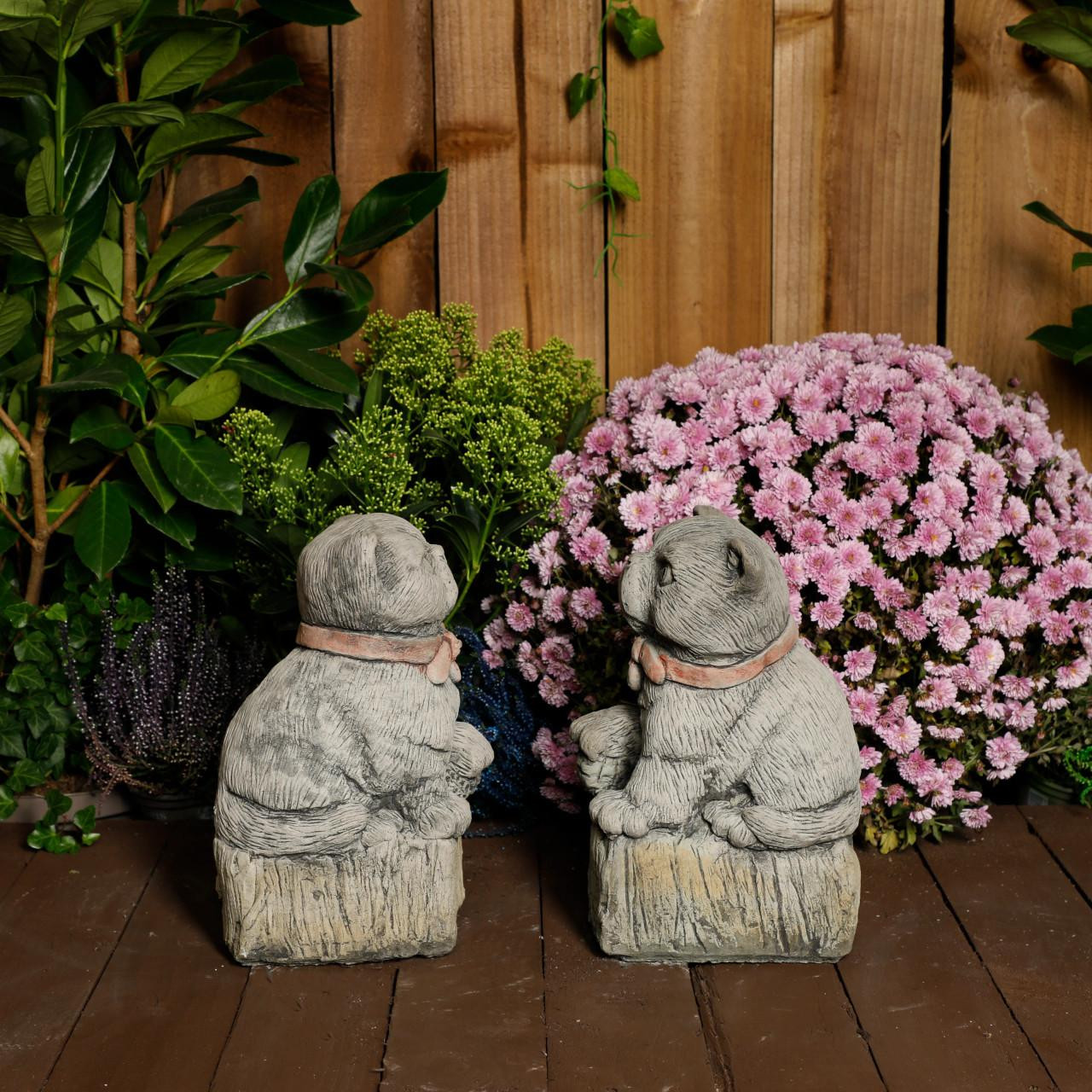 Cranky Cats Pair – Stone Cast Garden Cat Statues Set