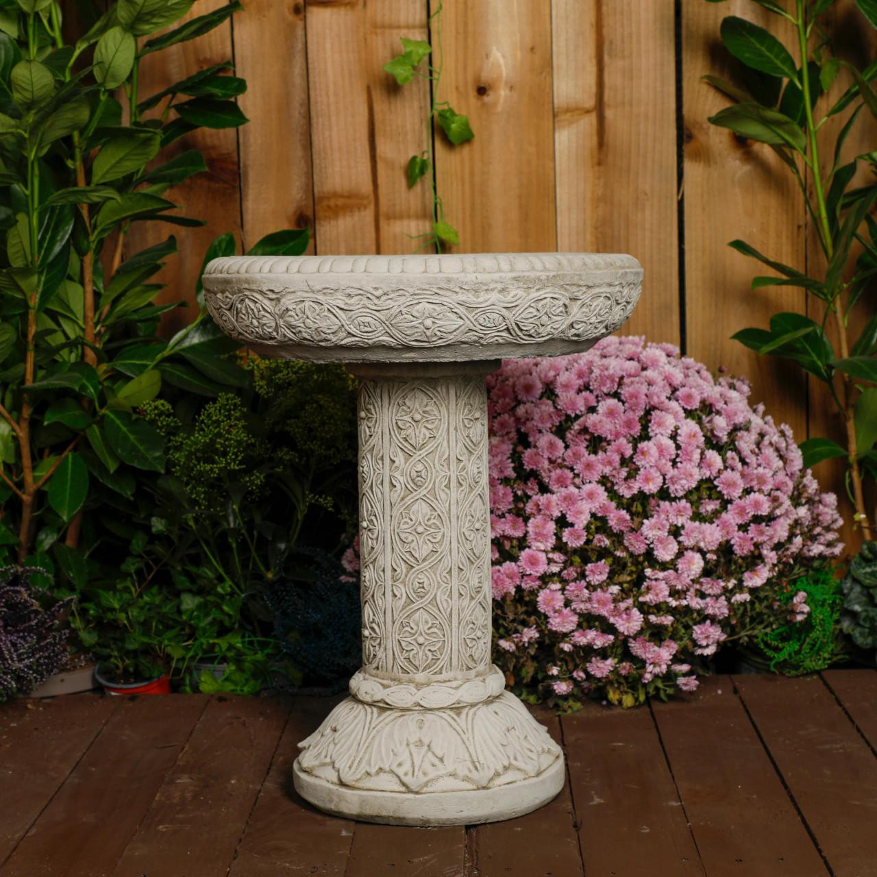 Small Ornate Stone Cast Roman Bird Bath