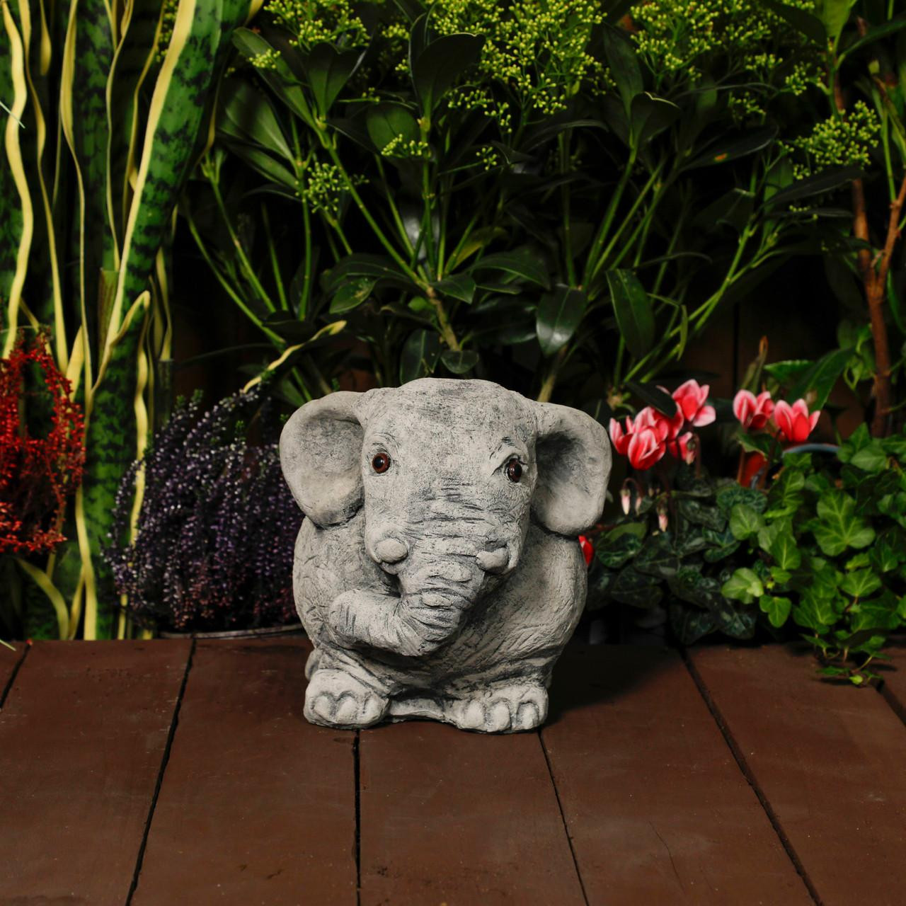 Adorable Stone Cast Elephant Planter with Carved Texture