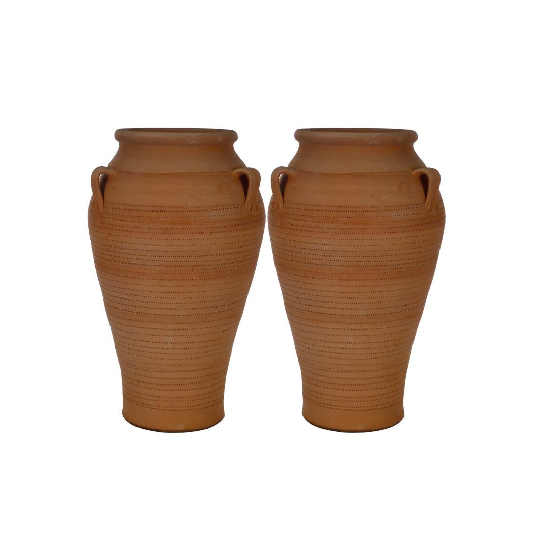 Handcrafted Pair of Traditional Cretan Pithos Terracotta Pots