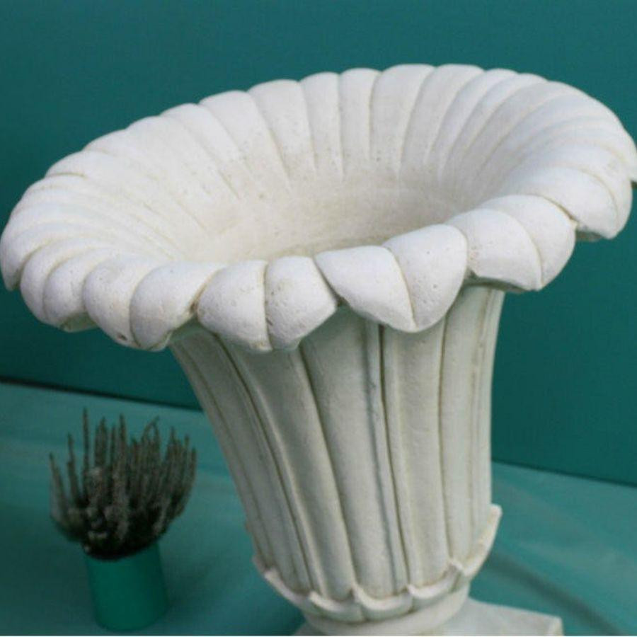 GIANT Classic Ancient Greek Style Fluted Vase in White Stone Cast Pot