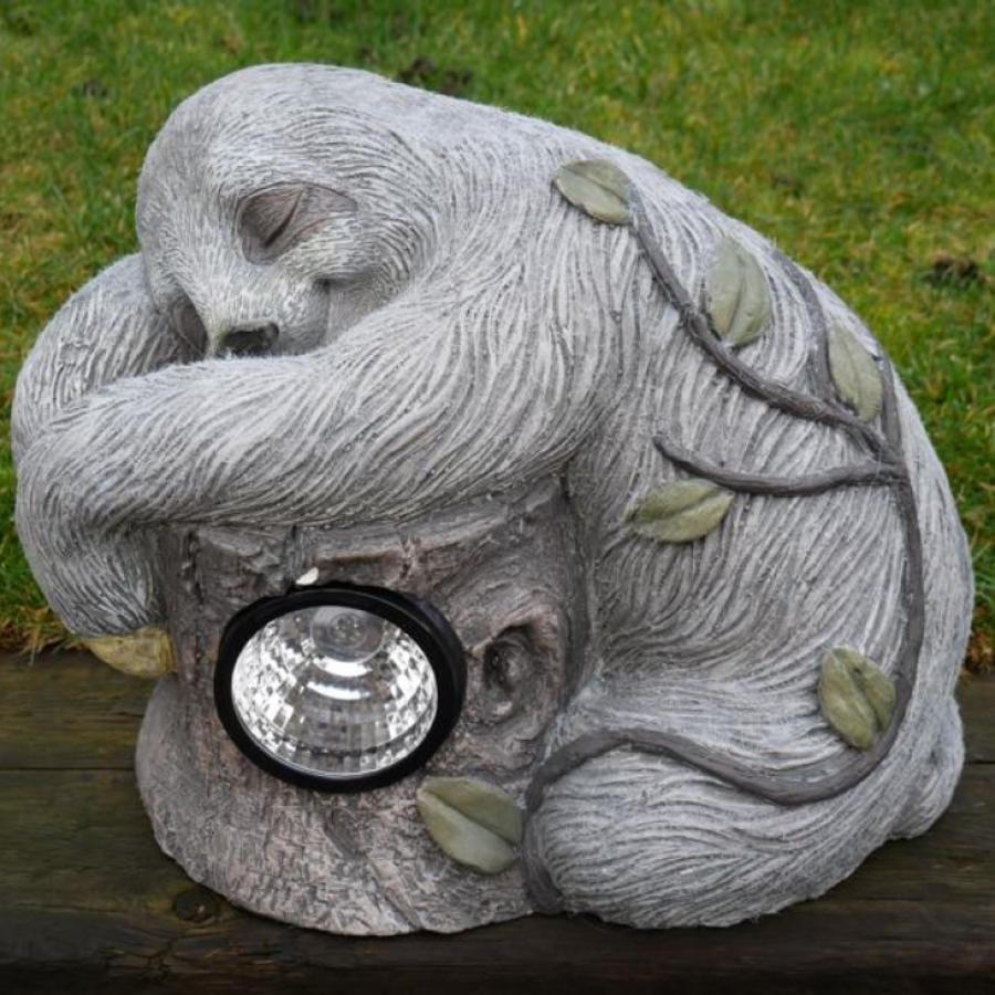 Cute Sloth Laying on Logs with Solar Light Outdoor Garden Statue Decoration