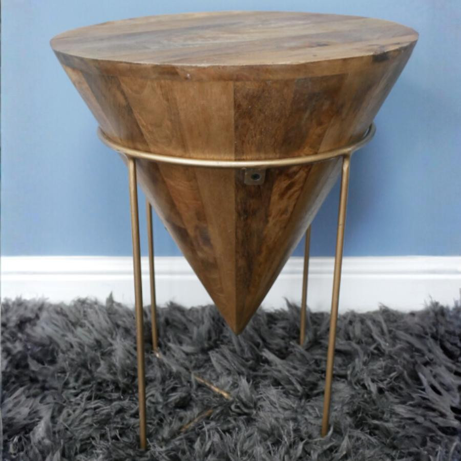 Plant Stand Round  Side Table with Metal Frame and Wooden Top