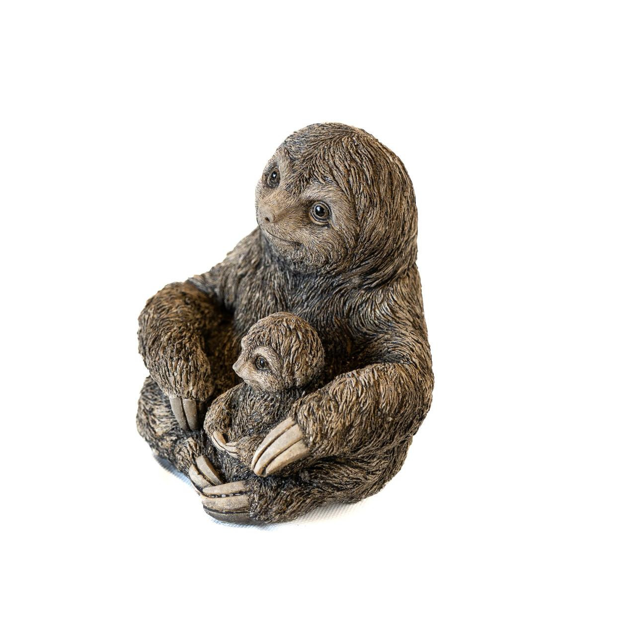 Stone Cast Mom & Baby Sloth Garden Sculpture Animal Statue