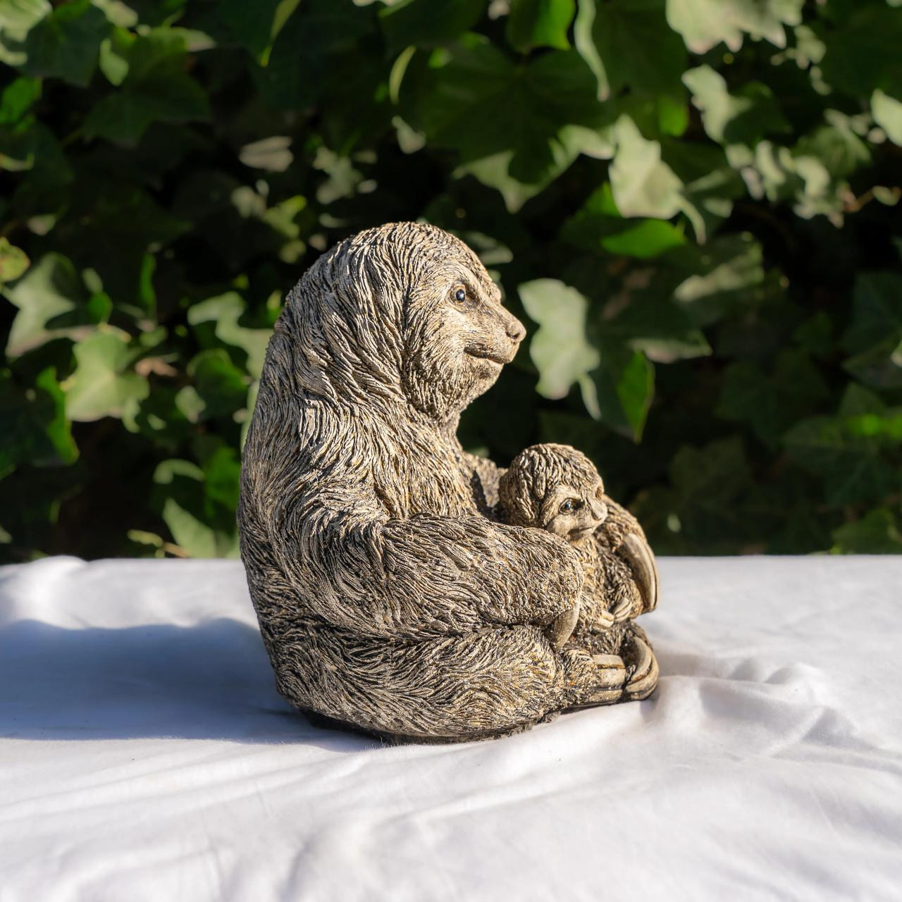 Stone Cast Mom & Baby Sloth Garden Sculpture Animal Statue 