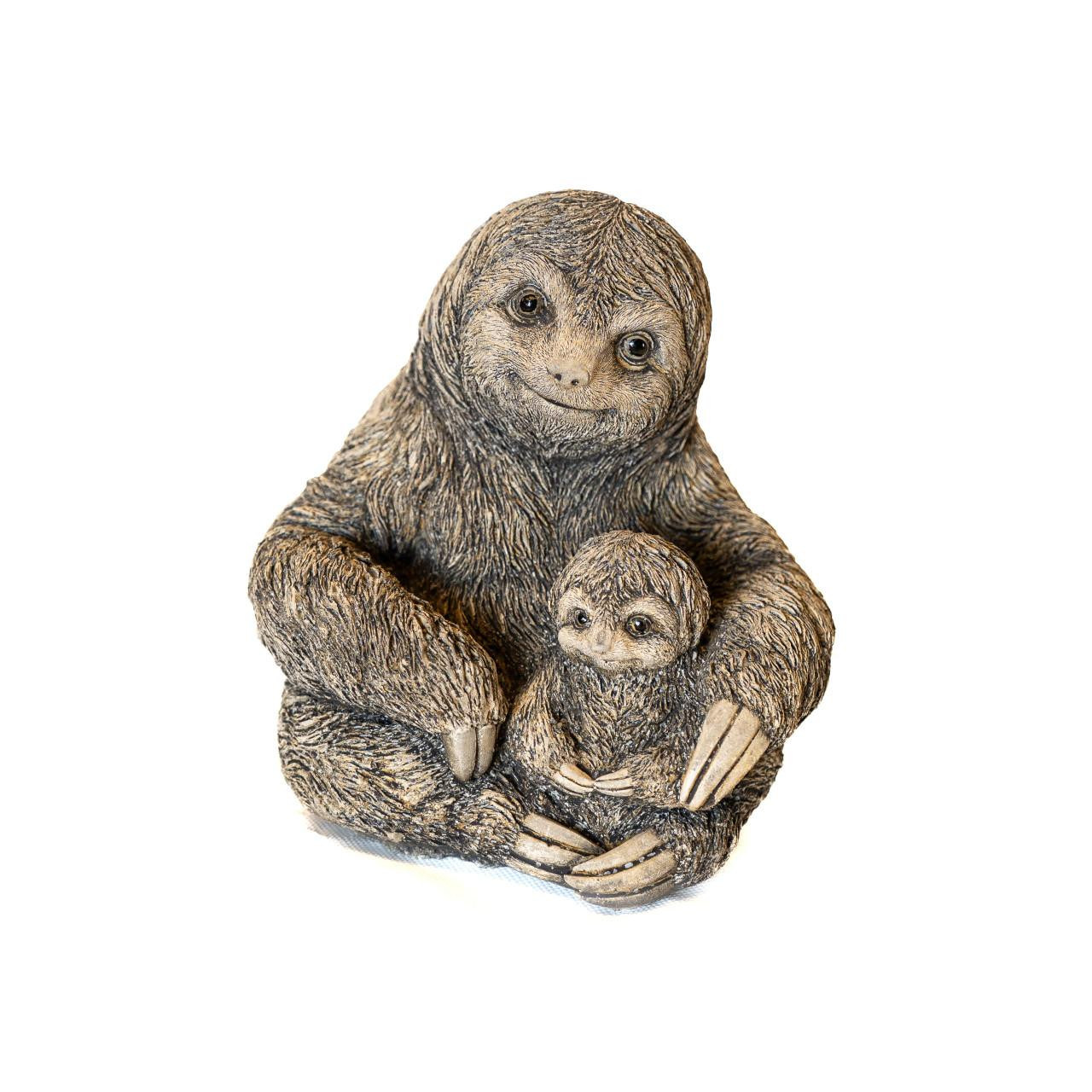 Stone Cast Mom & Baby Sloth Garden Sculpture Animal Statue 