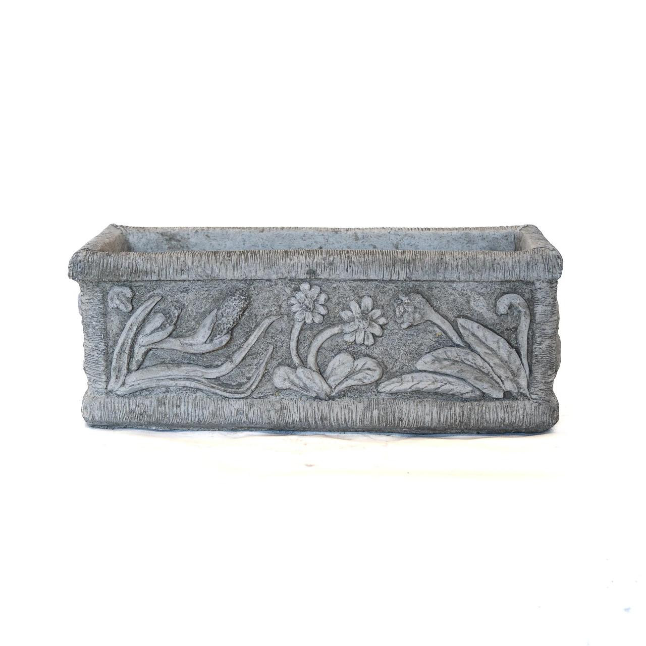 Classic Medium Floral Design Stone Cast Planter Trough 