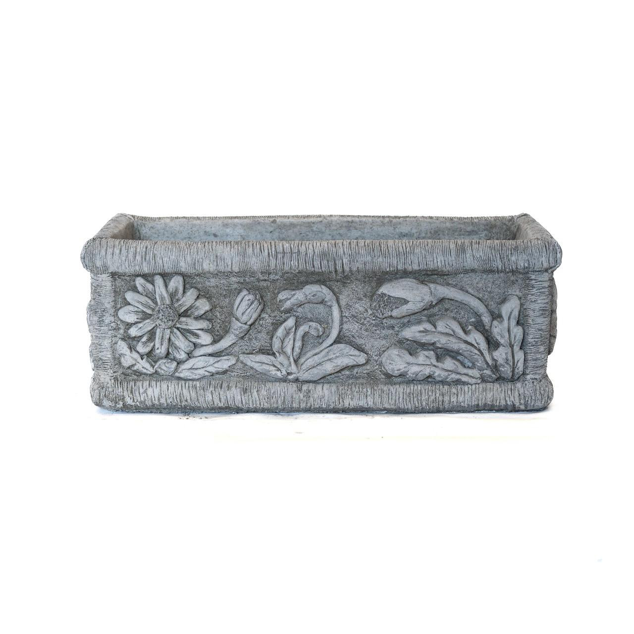 Classic Medium Floral Design Stone Cast Planter Trough 