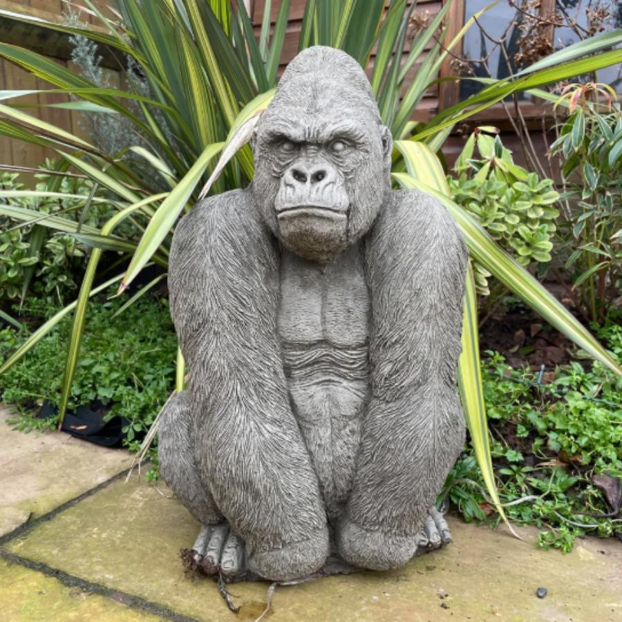 Large Stone Cast Gorilla Sculpture Animal Statue 