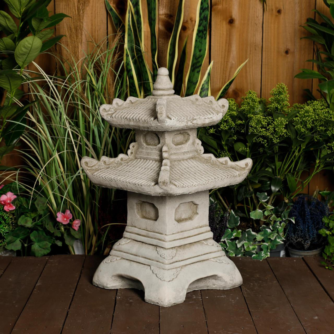 Two-Tiered Stonecast Kowloon Pagoda  Garden Ornament 