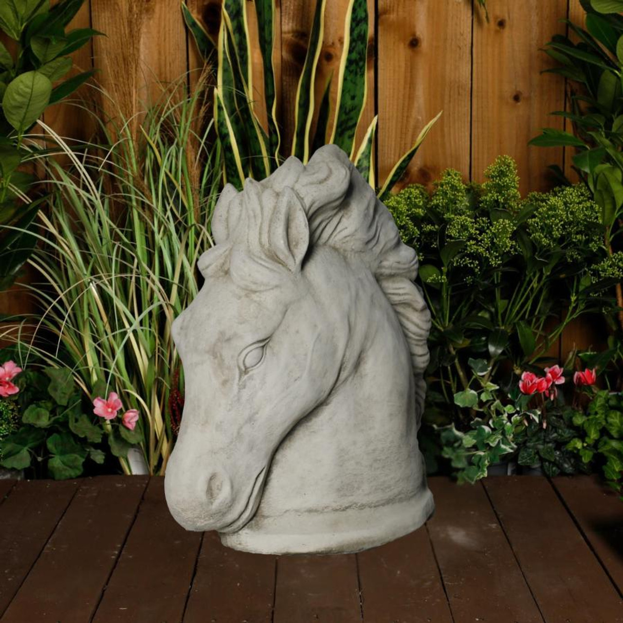 Large Stone Cast Stallion Horse Head Garden Statue 