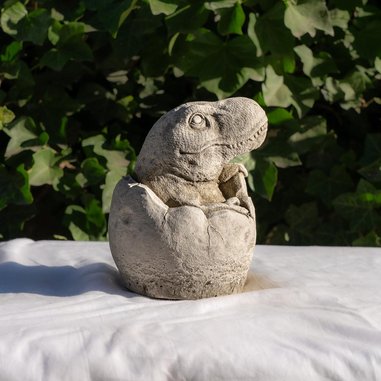 Small Stone Cast T-Rex Sitting in Egg Garden Sculpture Dinosaur Figurine