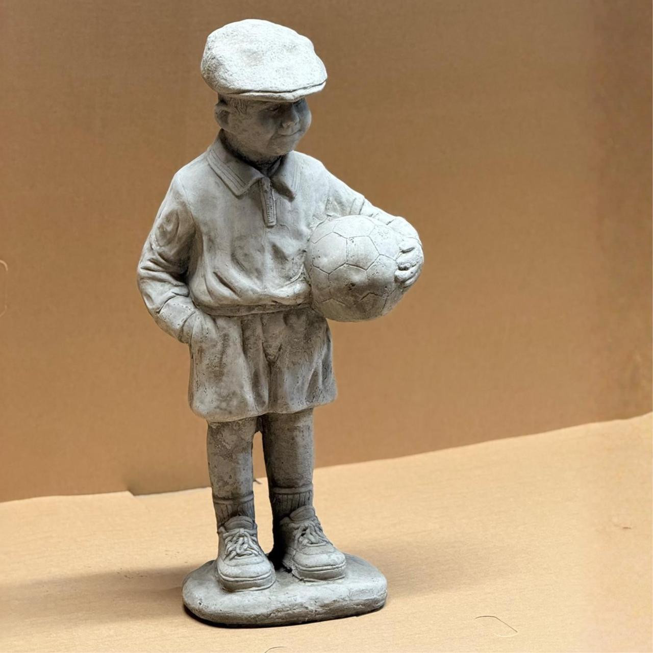 Stone Cast Boy and Football Garden Statue 