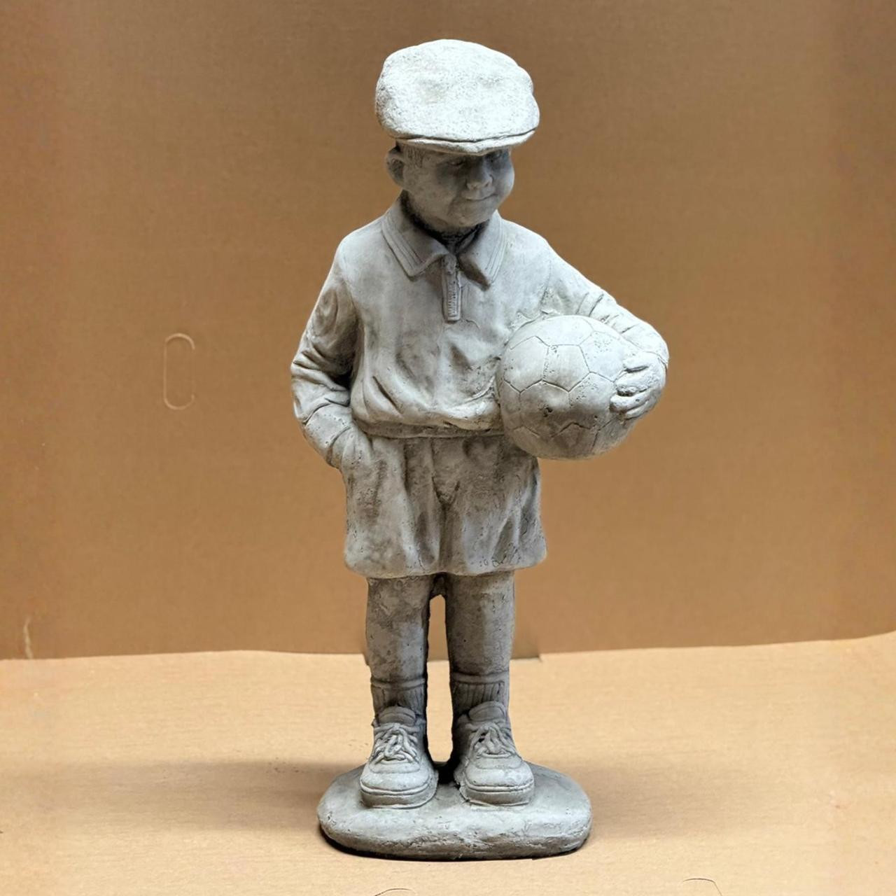 Stone Cast Boy and Football Garden Statue 