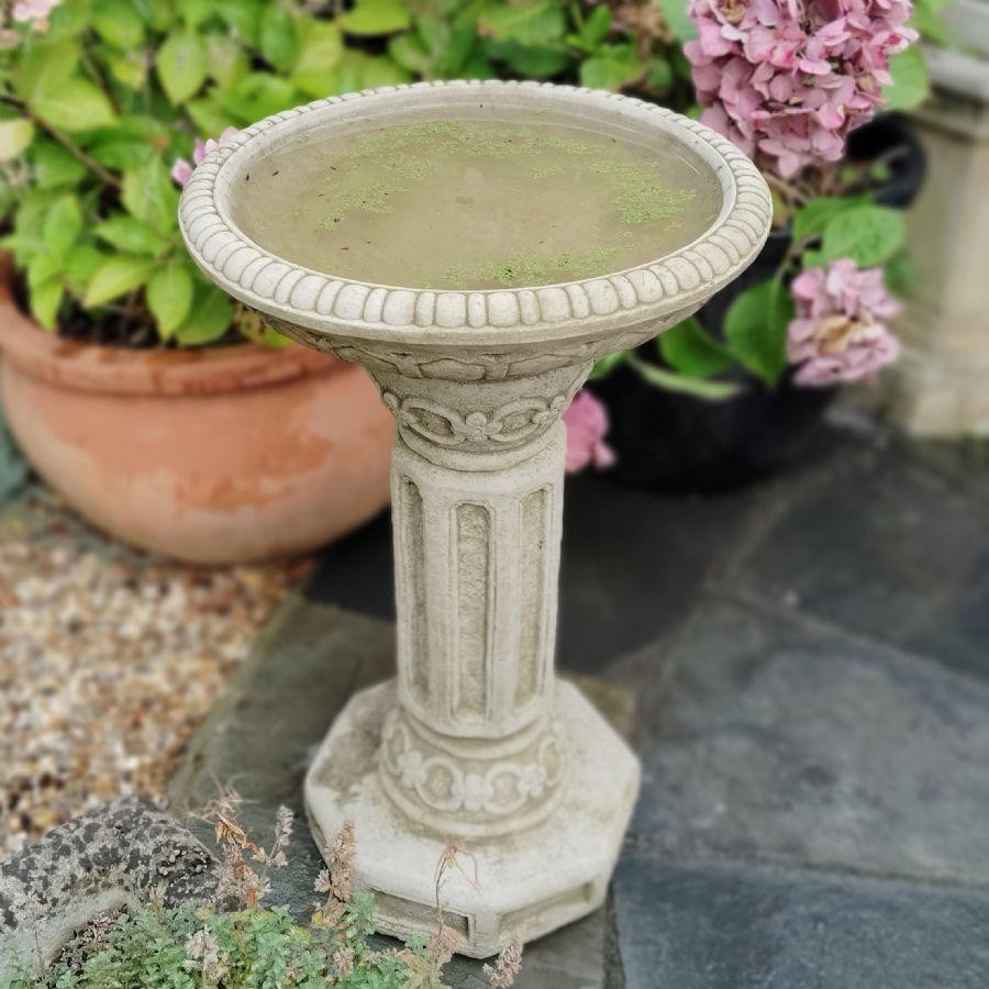 Stunning Stonecast  Column Birdbath