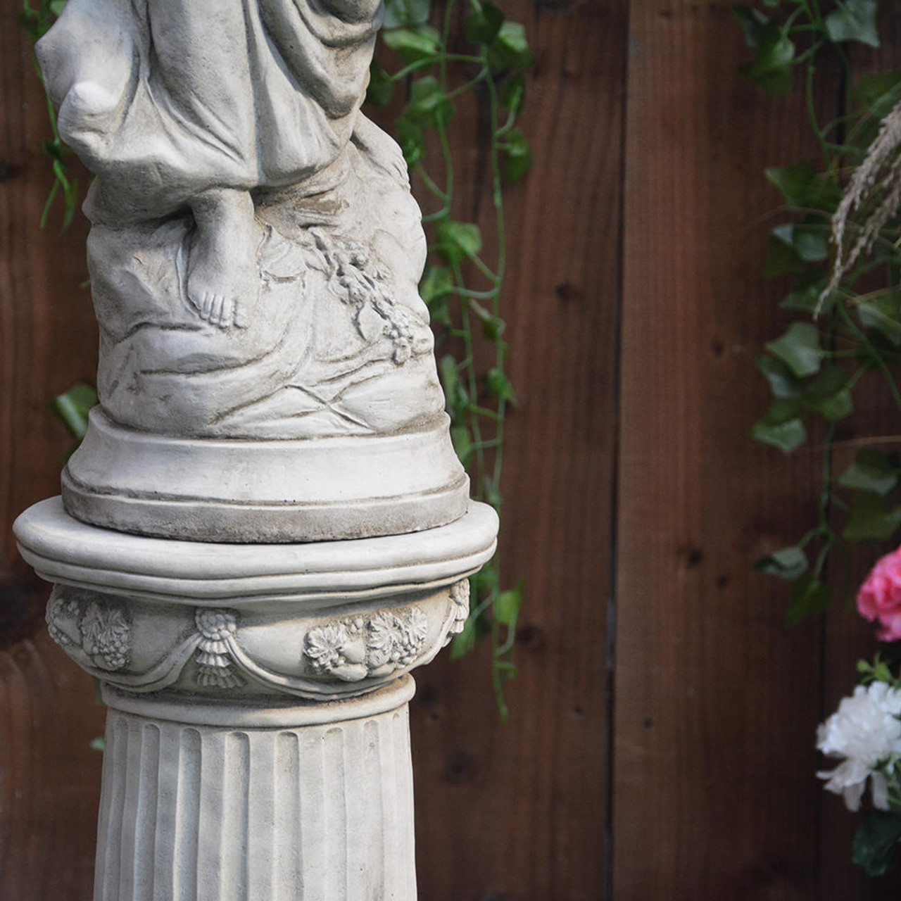 Conservatory Female Statue with Basket on a Fancy Pedestal