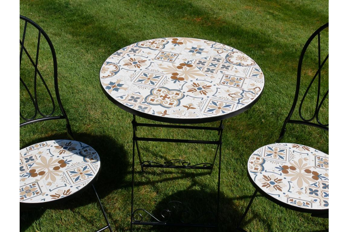 Classic Black Mosaic Bistro Set with Decorative Tile Inlay 