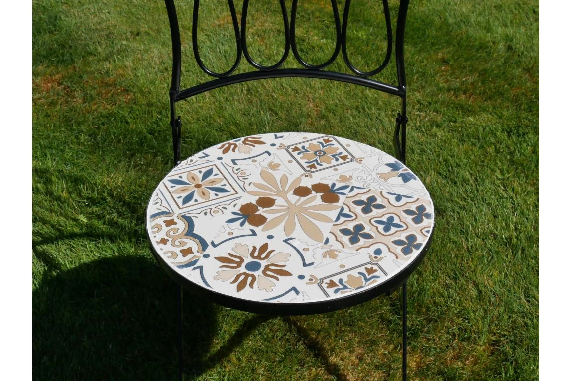 Classic Black Mosaic Bistro Set with Decorative Tile Inlay 