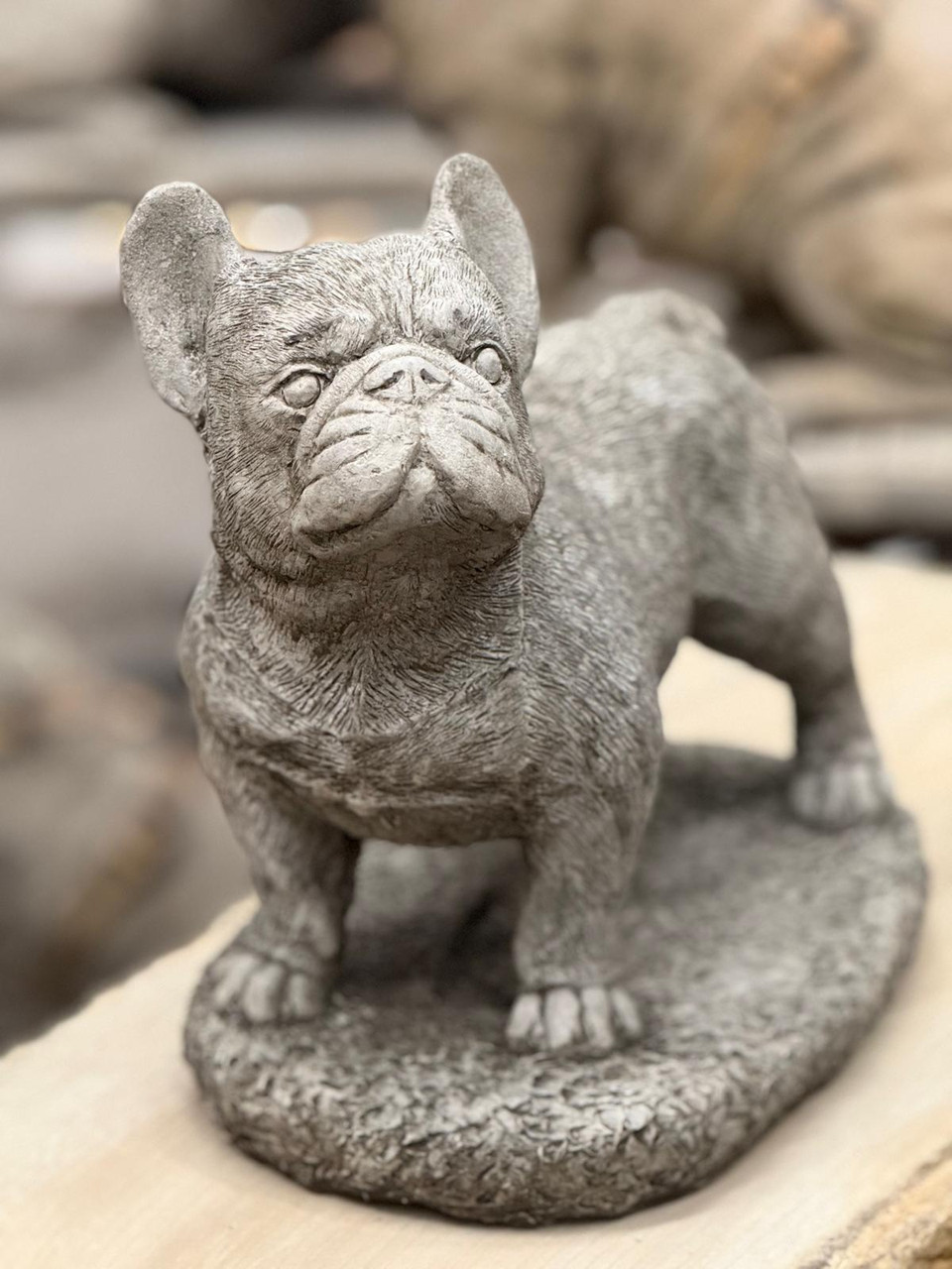 Standing Frenchie Stone Statue Detailed Garden Ornament