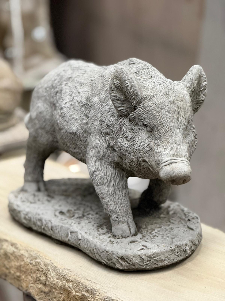 Stone Wild Boar Statue – Detailed Woodland Garden Ornament
