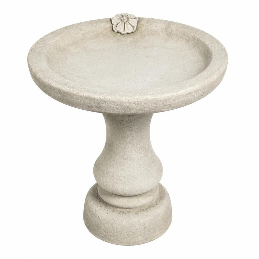 Stone Cast Blossom Design Birdbath with Decorative Pedestal  