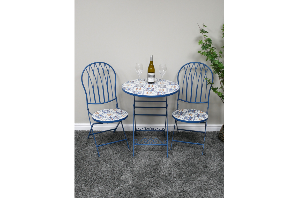 Blue Mosaic Garden Bistro Set – Outdoor Table & Chairs