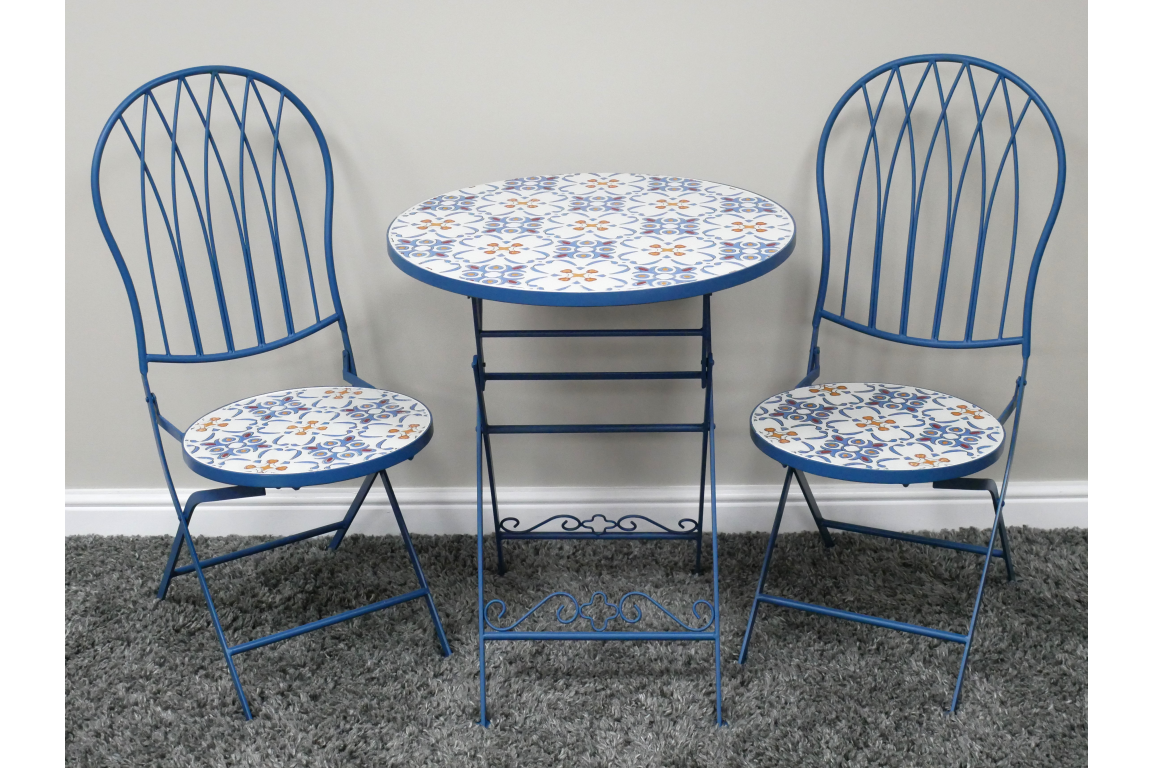 Blue Mosaic Garden Bistro Set – Outdoor Table & Chairs