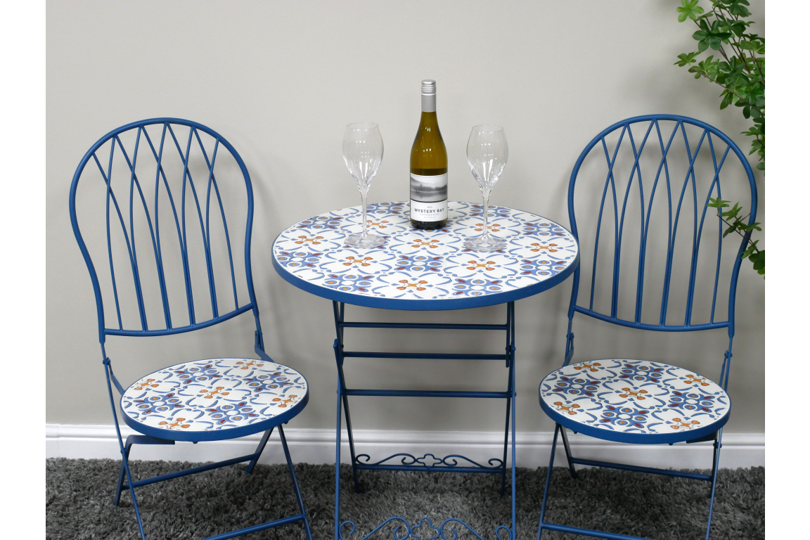 Blue Mosaic Garden Bistro Set – Outdoor Table & Chairs