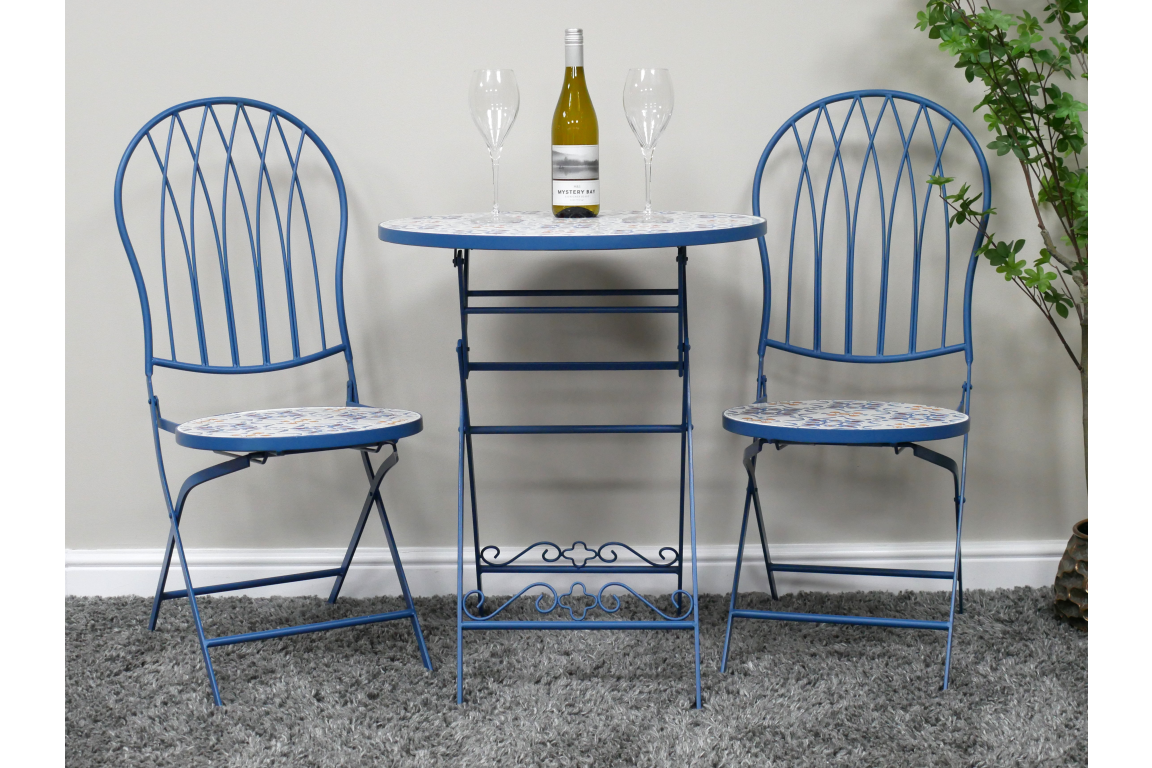 Blue Mosaic Garden Bistro Set – Outdoor Table & Chairs