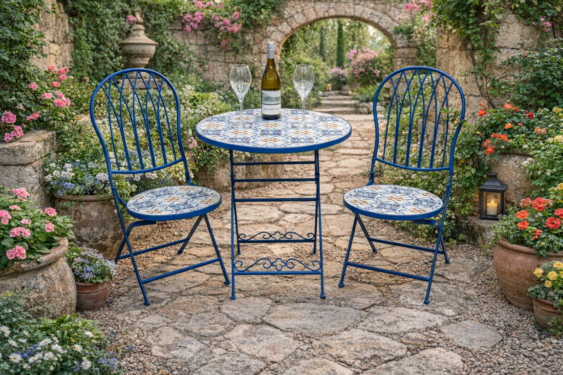 Blue Mosaic Garden Bistro Set – Outdoor Table & Chairs
