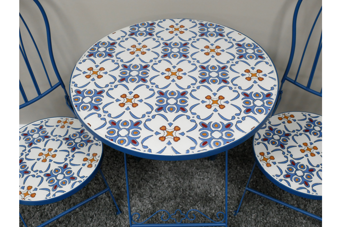 Blue Mosaic Garden Bistro Set – Outdoor Table & Chairs